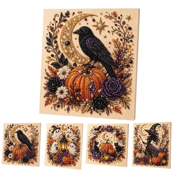 Halloween Ghost Pearl Art Kit, DIY Crystal Bead Wall Decor Craft | Diy Ghost Pearl Art Kit With Crystal Beads For Creating Seasonal Wall Decor, Suitable For Craft Enthusiasts,Crow
