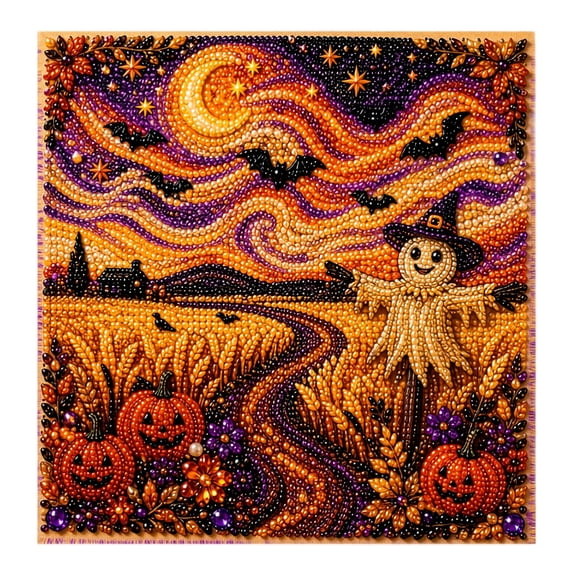 Halloween Ghost Pearl Art Kit Spooky Diamond Art DIY Kit Pearl Bead Craft for Adults Fall Home Decor Wall Art DIY Holiday Hanging Decor Gift for Craft Lovers Mom Friends,Starry Scarecrow