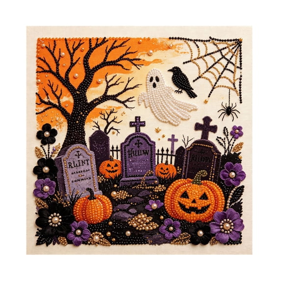 Halloween Ghost Pearl Diamond Art DIY Kit, 3D Spooky Ghost Diamond Painting Craft Kit with Crystal Pearl Beads, Pearl Art Kits for Adults, DIY Fall Home Decor Wall Art and Seasonal Gifts