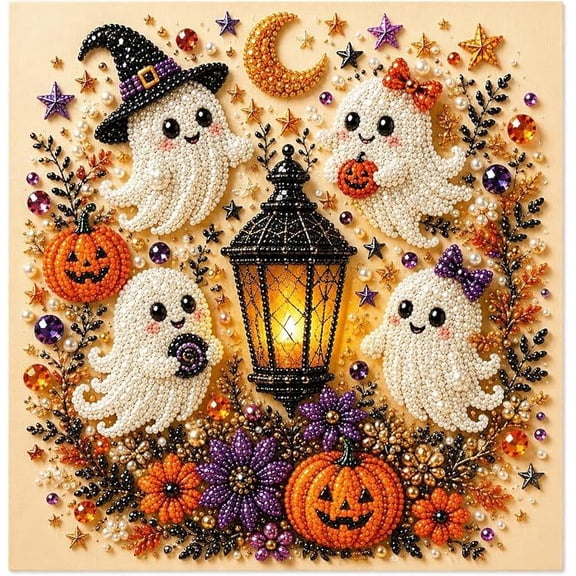 Halloween Ghost Pearl Diamond Art Kit, Spooky Cute Mosaic Wall Art, All‑in‑One DIY Pearl Craft Kit for Adults Beginners Home Decor