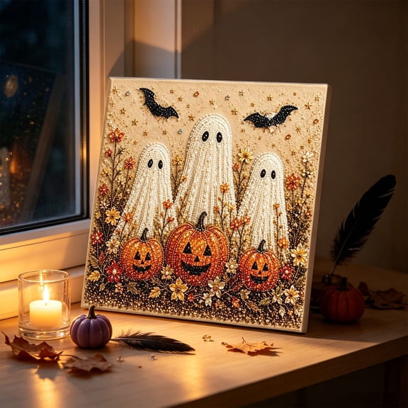 Halloween Ghost Pearl Diamond Art Painting Kit, DIY 3D Pearl Bead Painting Set for Adults Beginner, Gothic Spooky Diamond Crafts Painting Art for Home Wall Decor