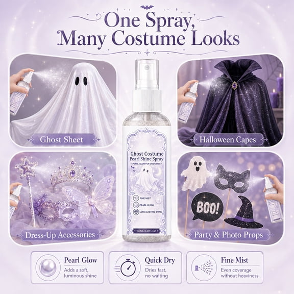 Halloween Ghost Pearl Glow with Bottles Mist, Glow in Dark Party Supplies for Halloween for Student and Halloween for Girls, Halloween Party Decorations with Pearl Decorations for