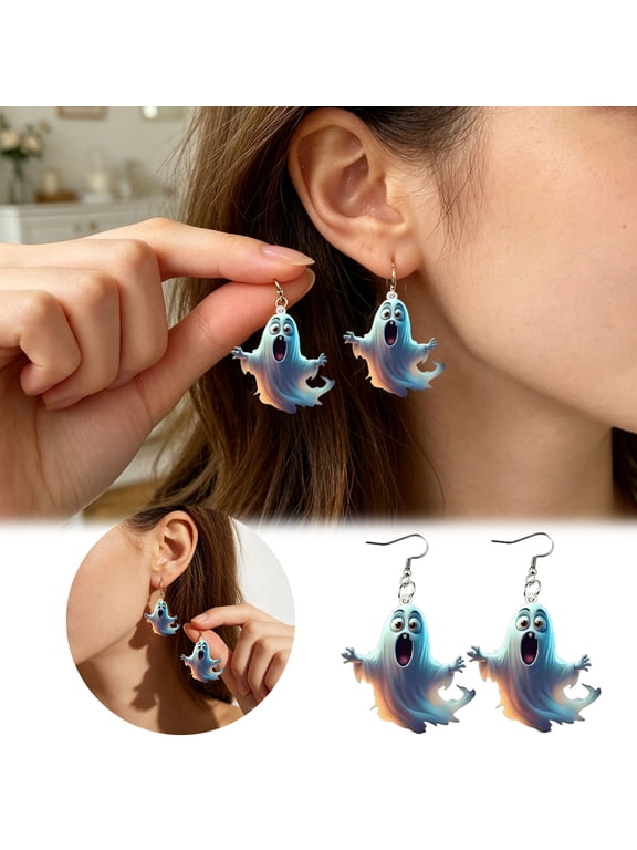 Halloween Ghost Pendant Acrylic Drop Earrings Lightweight Jewelry Multicolour2 1pc