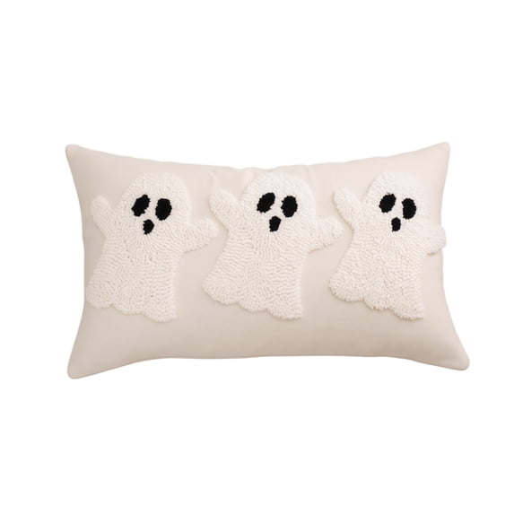Halloween Ghost Pillow Cover 12 X 20 Inch Embroidered Tufted Ghost Throw Pillow Case for Spooky Home Decor Halloween Party Decoration 1 Pack