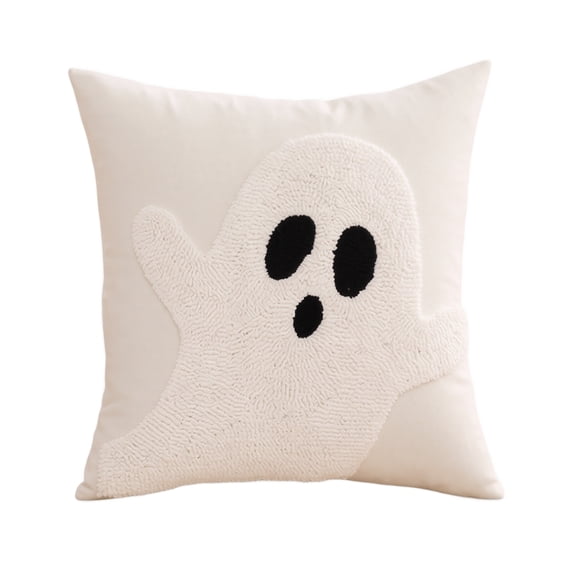 Halloween Ghost Pillow Cover 18 X 18 Inch Embroidered White Ghost Throw Pillow Case Spooky Home Decor for Halloween Party Living Room Bedroom 1 Pack