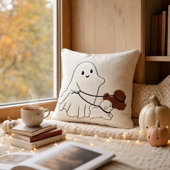 Halloween Ghost Pillow Cover, White Polyester Cushion Case, 18x18 Spooky Bedroom Decor, Hidden Zipper, Machine Washable for Home by MPOISVA