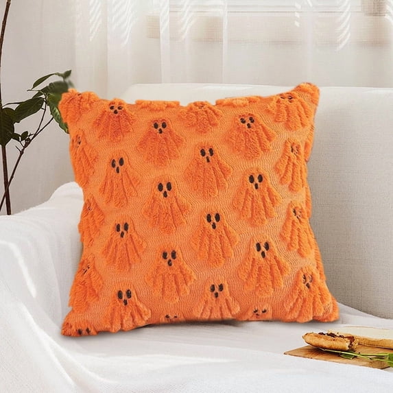 Halloween Throw Pillow Covers 18 x 18 Inch Ghost Pattern Cushion Cases Soft Decorative Pillow Covers for Living Room Bedroom Porch Seasonal Autumn Fall Home Decor Party Accessories