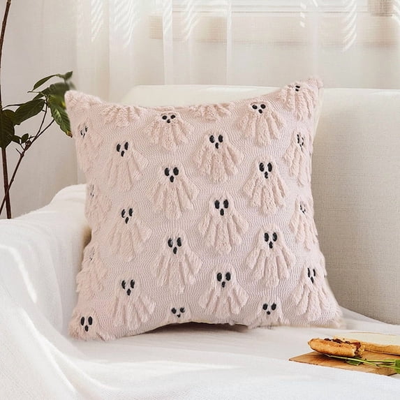 Halloween Throw Pillow Covers 18 x 18 Inch Ghost Pattern Cushion Cases Soft Decorative Pillow Covers for Living Room Bedroom Porch Seasonal Autumn Fall Home Decor Party Accessories