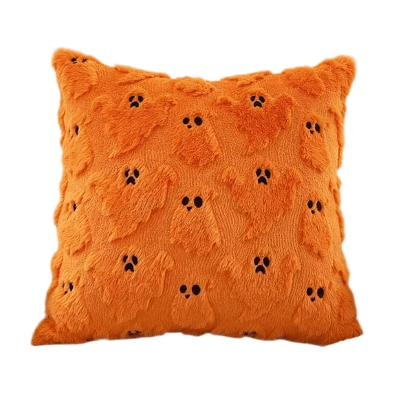 Halloween Ghost Pillow Covers 18x18 inch Set of 1 Orange Ghost Throw Pillow Cases Soft Plush Faux Fur Wool Decorative Cushion Case for Sofa Couch Bed Chair Living Room Home Decor