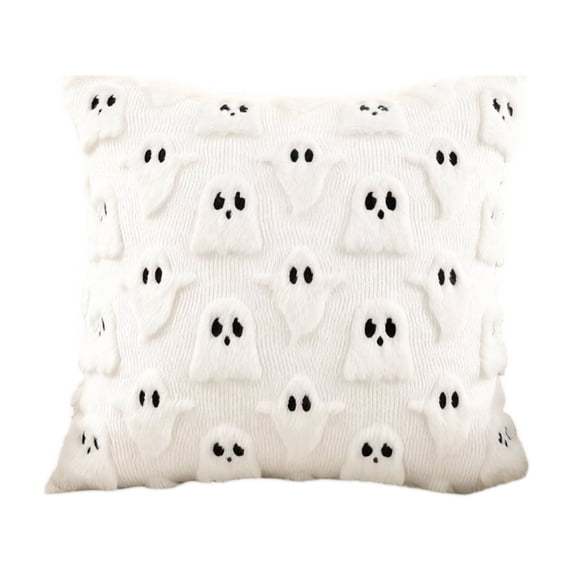 Halloween Ghost Pillow Covers 18x18 inch Set of 1 White Ghost Throw Pillow Cases Soft Plush Faux Fur Wool Decorative Cushion Case for Sofa Couch Bed Chair Living Room Home Decor