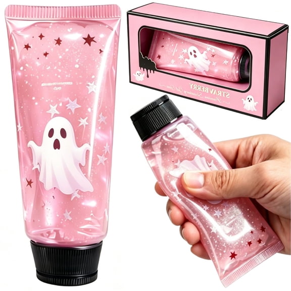 Halloween Ghost Pink Glitter Toothpaste Squishy Tube , Star Sparkle Clear Squeeze Putty Fidget Toy, Non-Sticky Stress Relief Sensory Toy for Kids, Halloween Trick Or Treat Party Favor Gift