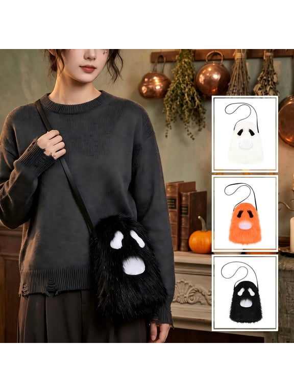 Halloween Ghost Plush Crossbody Bag, Cartoon Shoulder Purse Cosplay