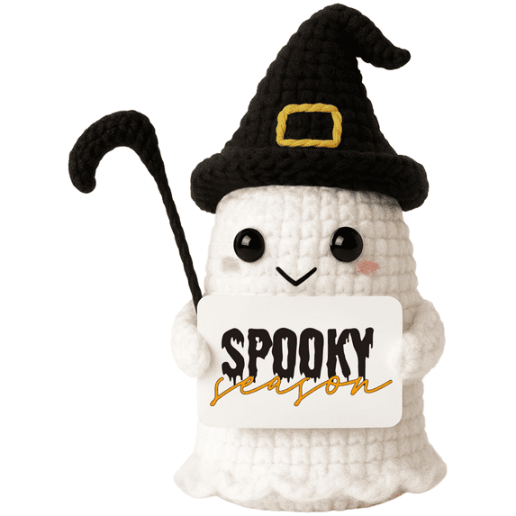Halloween Ghost Plush Doll, Cute Soft Knitted Stuffed Animal for Desk Decor, Emotional Support Ornament for Trick or Treat Gift