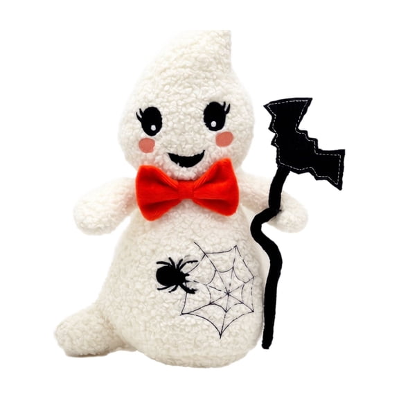 Halloween Ghost Plush Toy Soft Decorative Doll with Spider Web Print Bat Stick for Holiday Gift Home Display