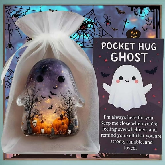 Halloween Ghost Pocket Token Card Gift with Encouragement Message for Support Comfort and Positivity Small Pocket Pal for Friends Family