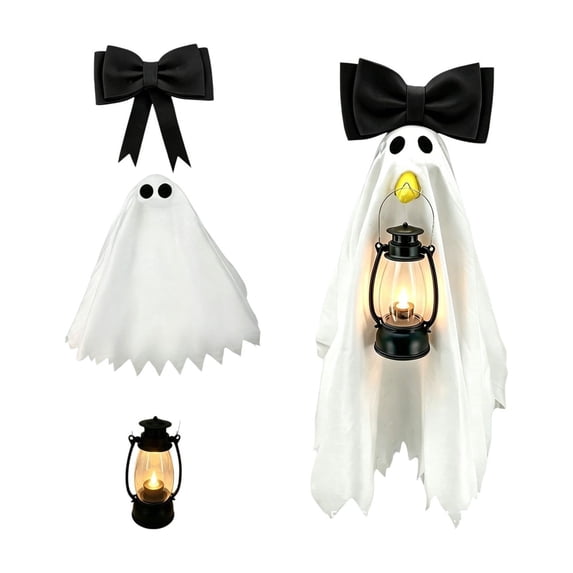 Halloween Ghost Porch Goose Outfits With Bowknot And Hanging Lantern, Halloween Goose Clothes For 25.6" /Cement Statues, Fall Outdoor Garden Patio Yard Lawn Decoration 2026
