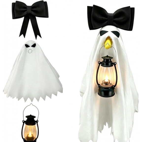 Halloween Ghost Porch Goose Outfits with Bowknot and Lantern Accessories Fall Halloween Goose Costume Clothes for 23'' Plastic/Cement Statues Outdoor Patio Yard Lawn Decoration (Black, 3Pcs)
