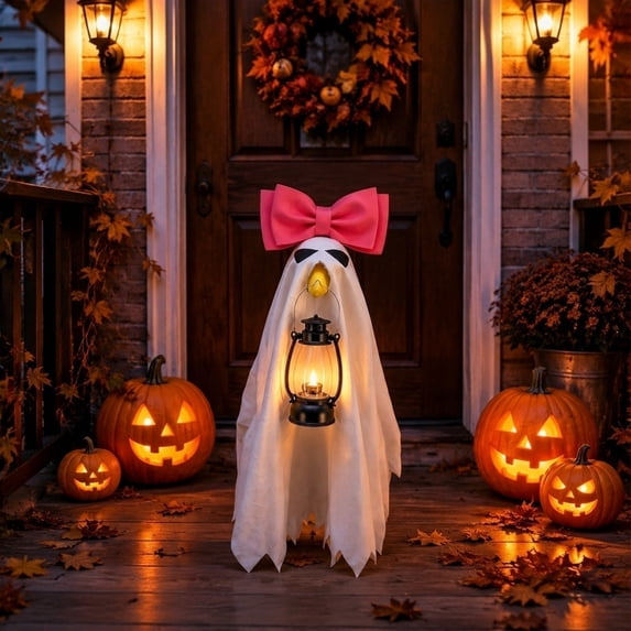 Halloween Ghost Porch Gooses Outfit Set Bow and Lanterns Porch Gooses Decor Outfit