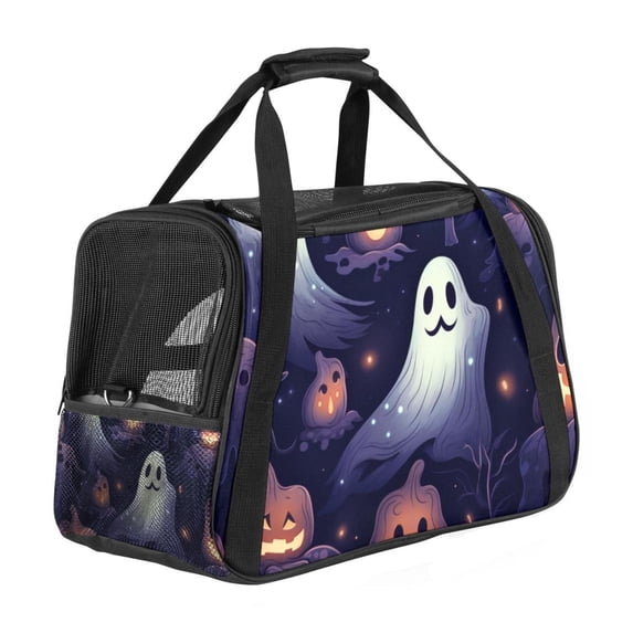 Halloween Ghost Premium Fabric Pet Bag - Durable 900D Oxford Cloth, Sherpa Base, and Nylon Webbing - Size: 17x10x11.8in, Ideal for Travel and Outdoor Adventures!