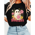 thumbnail image 1 of Halloween Ghost Print T-shirts Retro Summer Funny Boo/Spooky Graphic Tees Short Sleeve Casual Tops for Daily Outfits Cotton Shirts Black,S, 1 of 6