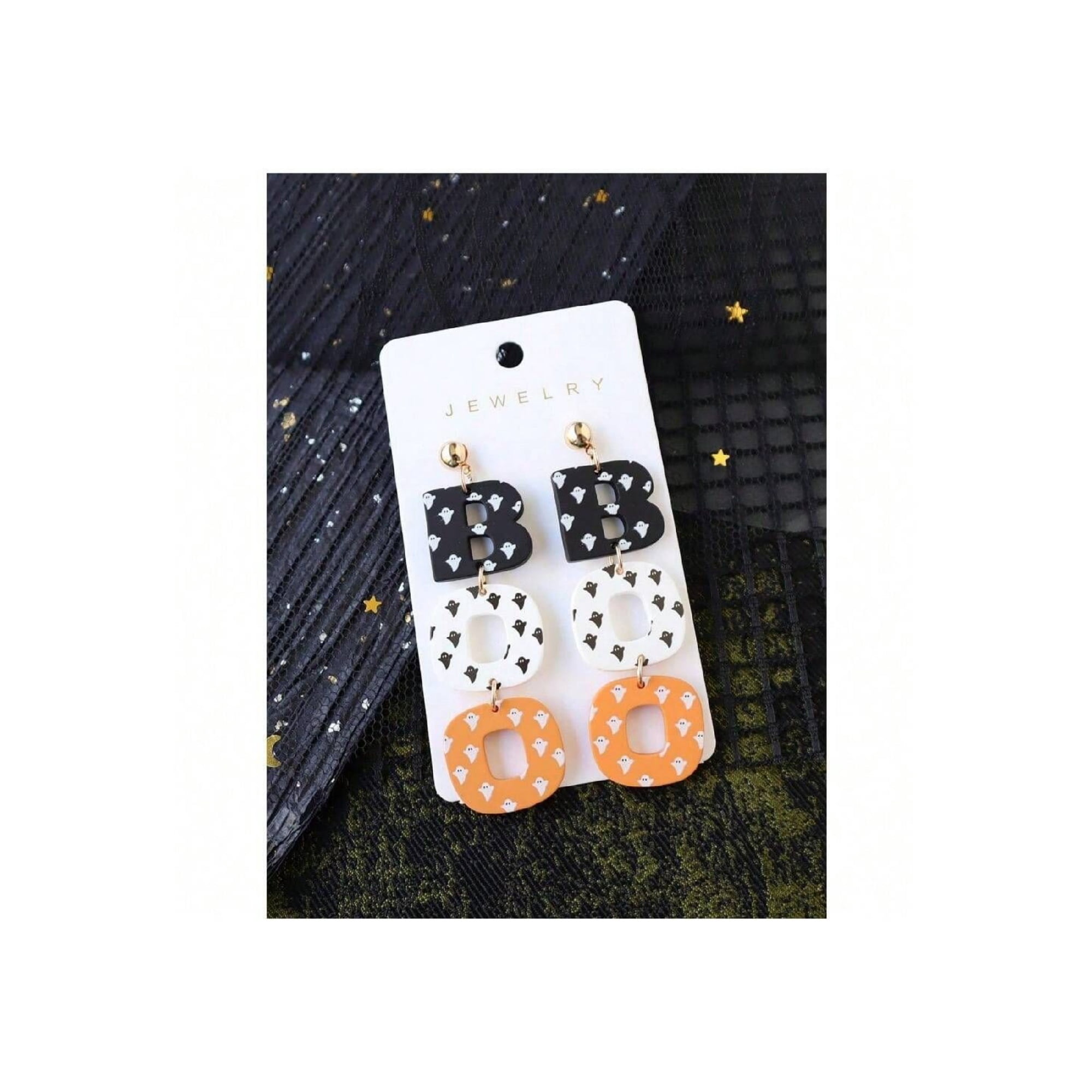 Halloween Ghost Printed Acrylic Polymer Clay Earrings Pair Party Accessories