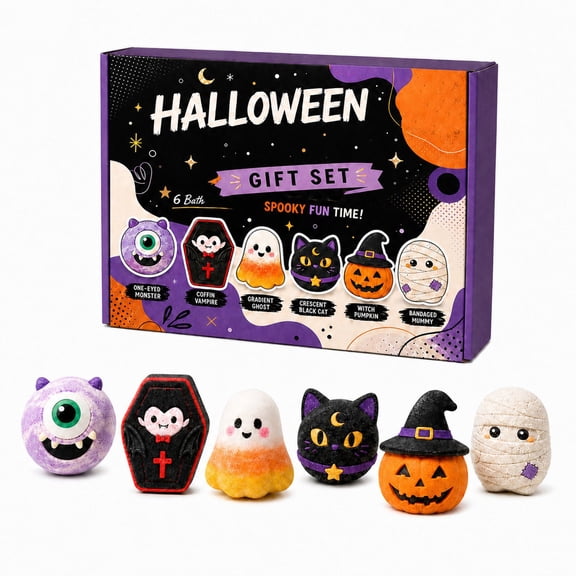 Halloween Ghost Pumpkin Bath Ball Set 6 Pack Gift Box For Kids Party Favors Spooky Scented