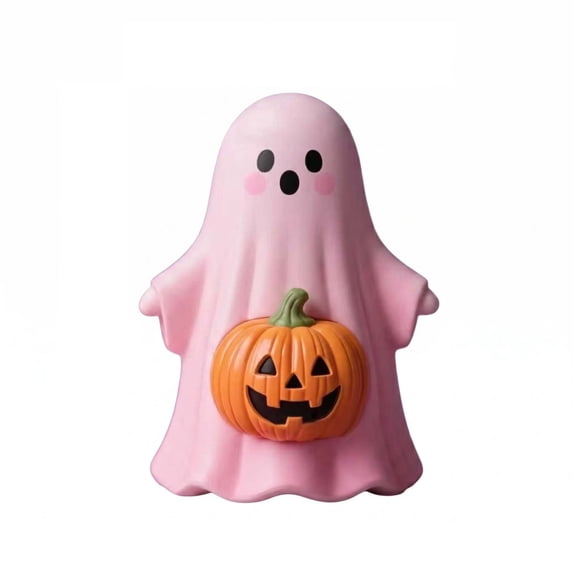 Halloween Ghost Pumpkin Decoration, Pink Ghost Pumpkin Decor Tabletop Display for Home Indoor Halloween Decorations, Cute Spooky Pumpkin Accent for Shelf Table Mantel and Party Decor
