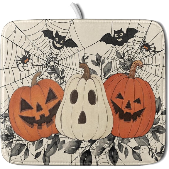 Halloween Ghost Pumpkin Dish Drying Mat for Kitchen Counter 18x24 Black Cat Holiday Scary Theme Absorbent Reversible Microfiber Drying Mats Kitchen Countertop Protector Dishes Drainer Pad