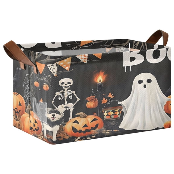 Halloween Ghost Pumpkin Dog Foldable Storage Large Fabric Storage Baskets Organizer Storage Bins with Handles for Shelves