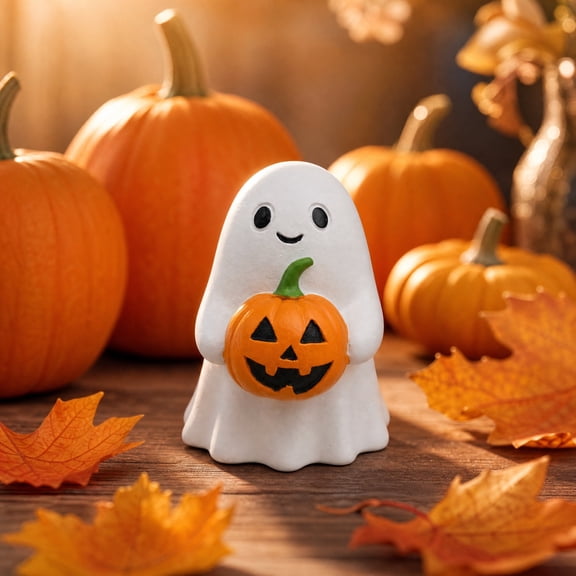Halloween Ghost Pumpkin Figurine Mini Resin Skeleton Jack O Lantern Tabletop Figurine Ornament 3 Inch
