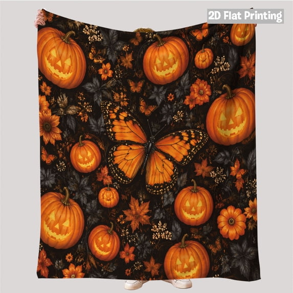 Halloween Ghost Pumpkin Flannel Throw Blanket, Double-Sided Cozy Cover for Couch Bed Travel Fall Home Decor,39.37x 29.53inch