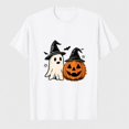 thumbnail image 1 of Halloween Ghost Pumpkin Graphic T-Shirt, Cute Witch Hat Bat 100% Cotton Casual Short Sleeve Shirt, 1 of 8