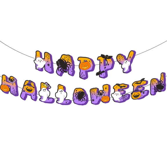 Halloween Ghost Pumpkin Letter Banner, Happy Halloween Garland, Bunting Flags Outdoor for Front Porch Garden Decor 16.4 ft
