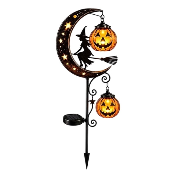 Halloween Ghost & Pumpkin Moon Garden Solar Stake Light, Outdoor Waterproof LED Yard Decoration with Crescent Moon, Hanging Jack-o'-Lantern Lantern for Garden, Patio, Walkway, Porch