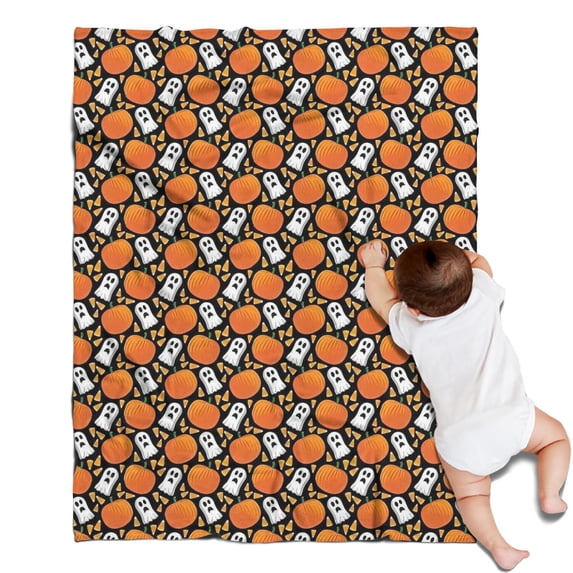 Halloween Ghost & Pumpkin Pattern Blanket,Comfortable Soft Lamb Wool Throw Blanket,All Season,Warm Lightweight Blankets for Sofa Bed Couch Living Room Chair,30"x40"