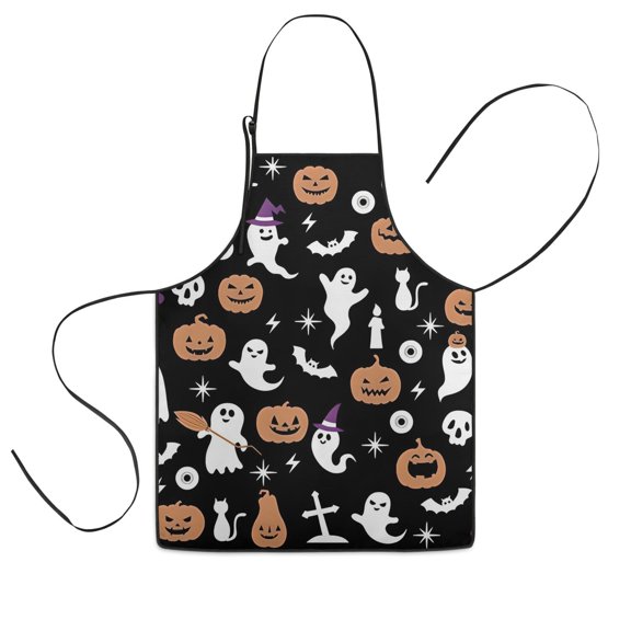 Halloween Ghost Pumpkin Pattern Kids Aprons for Girls and Boys,Adjustable Neck Strap Toddler Aprons for Kids Cooking Baking,23.6"x19"