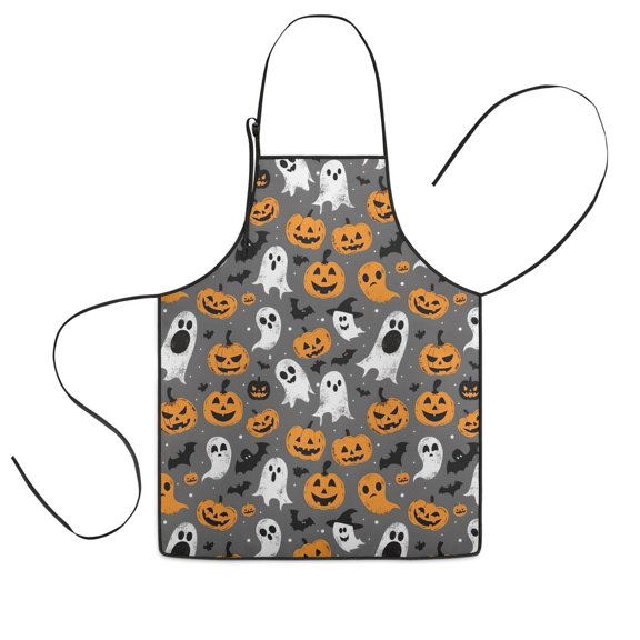 Halloween Ghost Pumpkin Pattern Kids Aprons for Girls and Boys,Adjustable Neck Strap Toddler Aprons for Kids Cooking Baking,23.6"x19"
