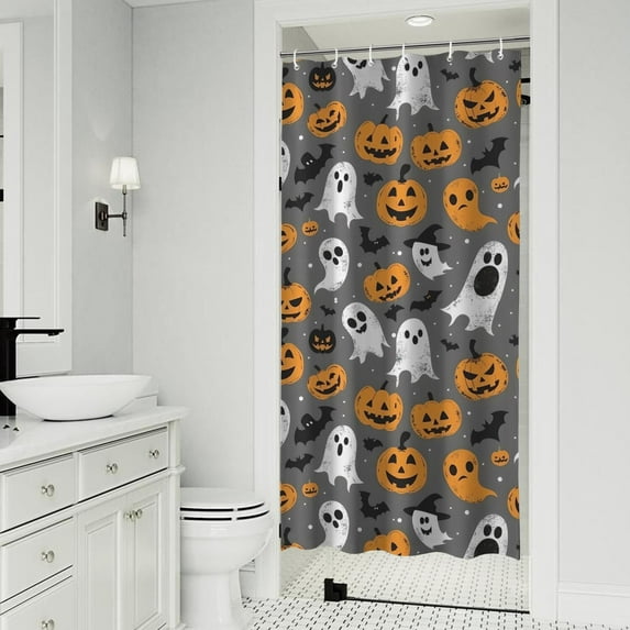 Halloween Ghost Pumpkin Pattern Shower Curtain 36"x72" ,Bathroom Decorative Shower Curtains Set with 12 Hooks,Modern Waterproof Washable Shower Curtain