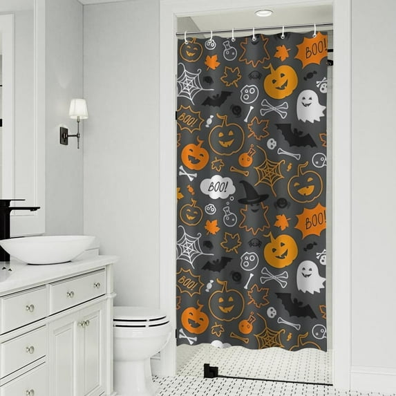 Halloween Ghost Pumpkin Pattern Shower Curtain 36"x72" ,Bathroom Decorative Shower Curtains Set with 12 Hooks,Modern Waterproof Washable Shower Curtain