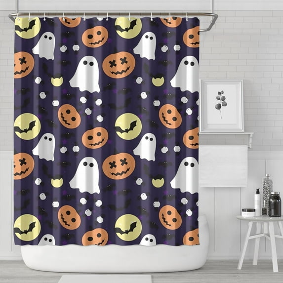 Halloween Ghost & Pumpkin Pattern Shower Curtain 72"x84" ,Bathroom Decorative Shower Curtains Set with 12 Hooks,Modern Waterproof Washable Shower Curtain