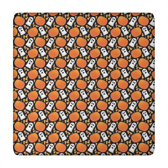 Halloween Ghost & Pumpkin Pattern Square Fitted Tablecloth with Elastic Edge,Square Table Cover,Washable Elastic Table Cover for Home Kitchen Party Decor 34"x34"