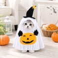 thumbnail image 1 of Halloween Ghost Pumpkin Pet Cape Costume with Witch Hat, Funny Cosplay Outfit for Small Medium Dogs Cats Holiday Party Dress Up, 1 of 6