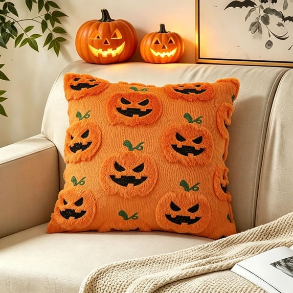 Halloween Ghost Pumpkin Pillow Covers 18x18 inch 1pc,Pink Tufted Fuzzy Cozy Knit Cute Spooky Pattern Soft Plush Accent Throw Pillow Cases,Sofa Cushion Cover Festive Decor for Couch Chair Bed