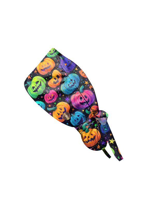 Halloween Ghost Pumpkin Print Nurse Headband, Adjustable Button Bow Hair Wrap for Medical Workers Purple one size