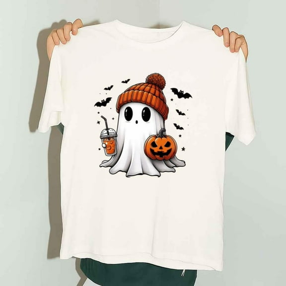 Halloween Ghost Pumpkin Spice Latte Cute Fall Coffee Unisex T-Shirt up to 5XL
