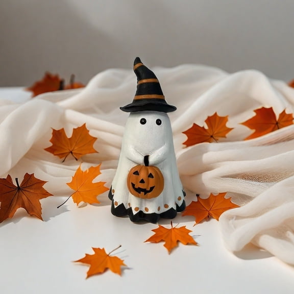 Halloween Ghost Pumpkin Statues,Resin Ghost Decorations, Ghosts Wearing Hats and Holding Pumpkin Statue,Perfect for Festive Home & Garden Decorations