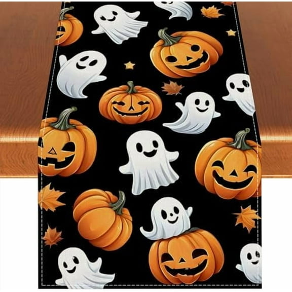 Halloween Ghost Pumpkin Table Runner,Halloween Dinner Table Runner Decorations and Supplies for Home Kitchen Dining Room Table-13×90''''