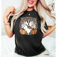 thumbnail image 1 of Halloween Ghost Pumpkin Tee Spooky Cute Short Sleeve T Shirt Graphic Tees Party Tops Kawaii Black S-5XL, 1 of 5