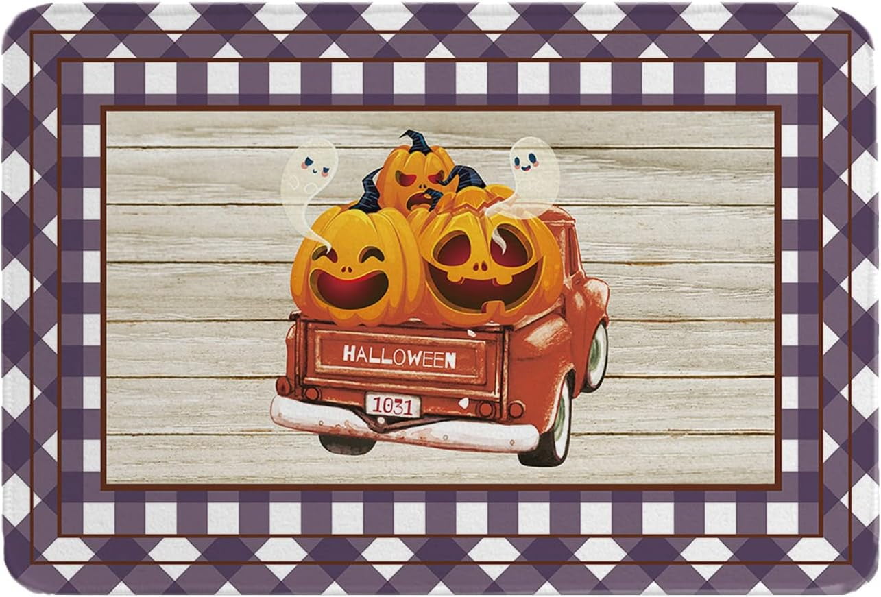 Halloween Ghost Pumpkins Mat Front Door Mat, NonSlip&Absorbent