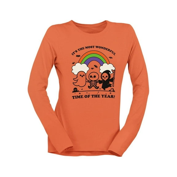 Halloween Ghost Rainbow Skeleton Graphic - Women's Long Sleeve